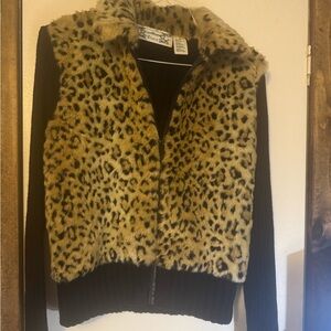 Tiara Leopard Print Faux Fur Sweater